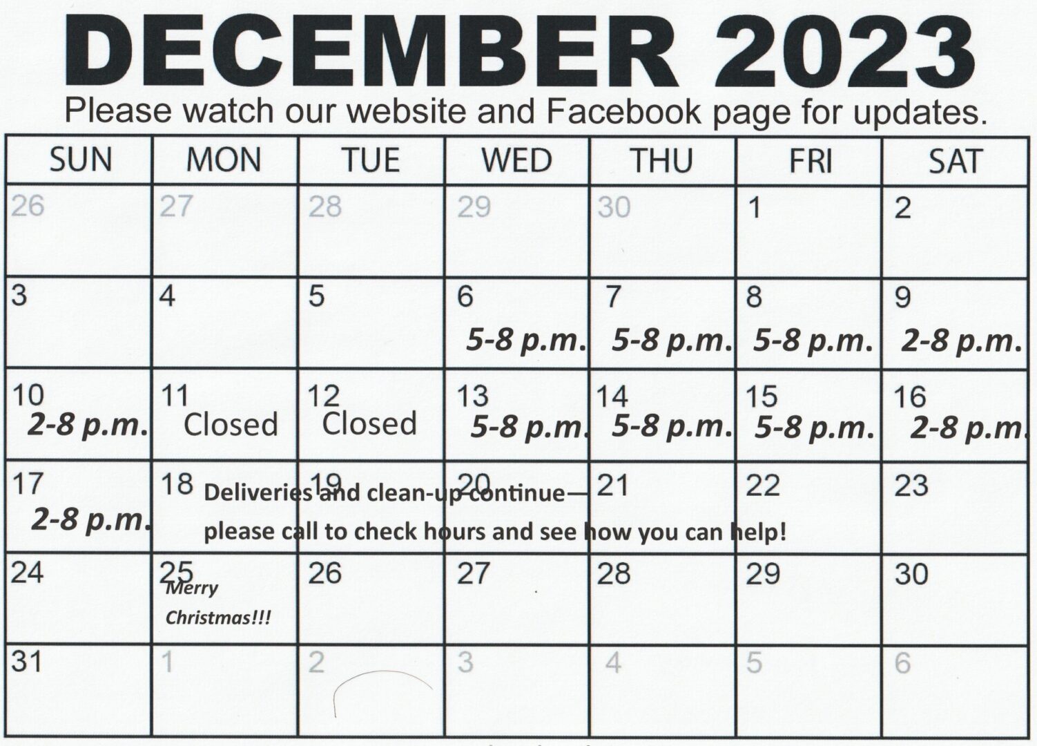 SC 2023 calendar only